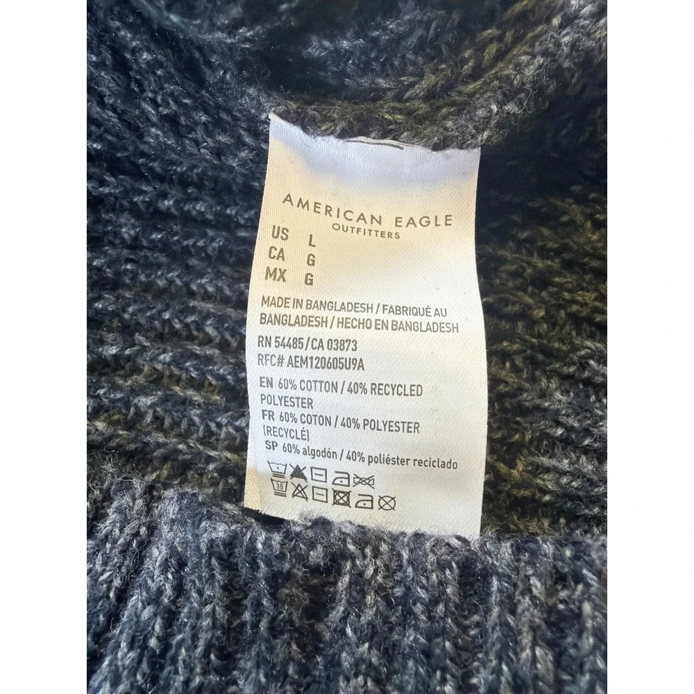 American Eagle Mens Large Gray Marl Mock Neck Quarter Button Ribbed Knit Sweater
